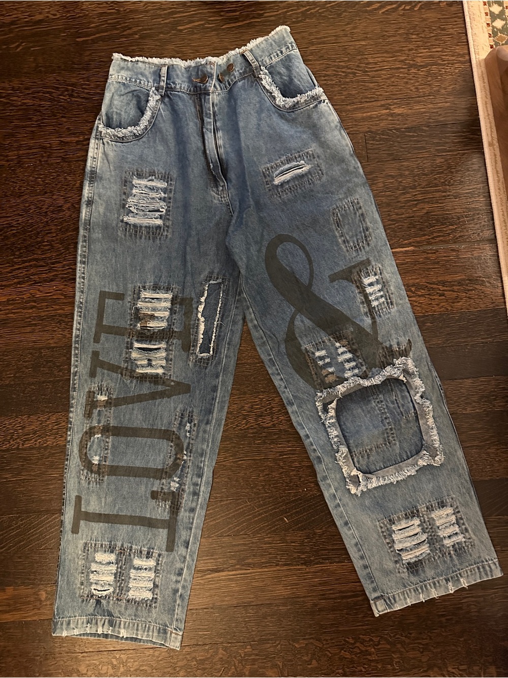 Boyfriend Distressed Graphic Light Blue Women’s Jeans